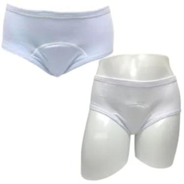 Imagem de Calcinha em Algodão Geriatrica Reutilizável Protetora Incontinência Urinaria Absorvente Segura Escapes Urina kit 2un Branco (G)