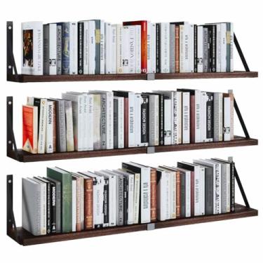 Imagem de Prateleiras flutuantes de livros de 83 cm montadas na parede, estante de parede de madeira para quarto, conjunto de 3, prateleiras decorativas penduradas para sala de estar, organização de cozinha,