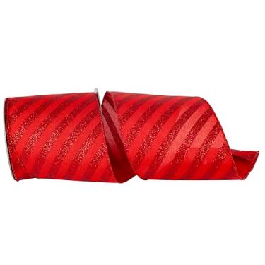 Imagem de Reliant Ribbon Fita de borda com fio com glitter diagonal listrada, vermelha