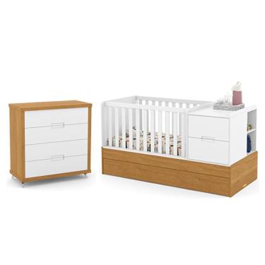 Imagem de Jogo de Quarto Infantil Tutto New Cômoda 4 Gavetas e Berço Multifuncional Formare - Matic Móveis Branco Soft/Freijó