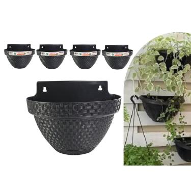 Imagem de Kit 4 Vaso De Parede Meia Lua Rattan Jardim Preto 3 Litros