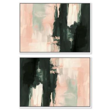 Imagem de Art Remedy Tela Boho moderna, 61 cm x 40 cm, moldura branca, conjunto de sálvia e seda