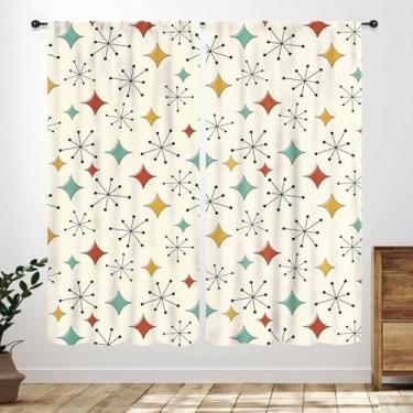 Imagem de Cortinas modernas de meados do século, década de 1950, 1960, vintage, abstrato, atômico, estrelas, geométrico, diamante, tratamentos de janela para sala de estar, quarto, cozinha, 2 painéis, 106 x 113