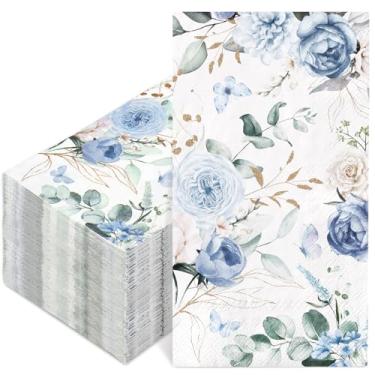 Imagem de AnyDesign 100 pçs guardanapo floral convidado aquarela flor azul borboleta guardanapo descartável toalha de mão guardanapos de papel para banheiro primavera casamento festa de aniversário suprimentos