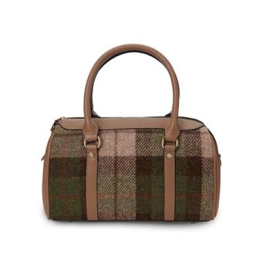 Imagem de Islander Bolsa esportiva média Harris Tweed e couro de microfibra, Tartã castanha, Clássico