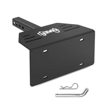 Imagem de Suporte de placa de carro de engate de reboque, suporte de placa de licença universal de metal com pedal, sem necessidade de perfuração, adequado para caminhões/SUV/RV com receptor de 5 cm