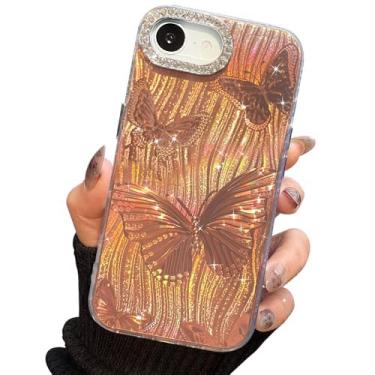 Imagem de I-MGAE-IN-AR Capa compacta para iPhone 16e design de borboleta, moldura de proteção de lente de câmera de diamante 3D, capa protetora de TPU macio e macio à prova de choque para mulheres meninas