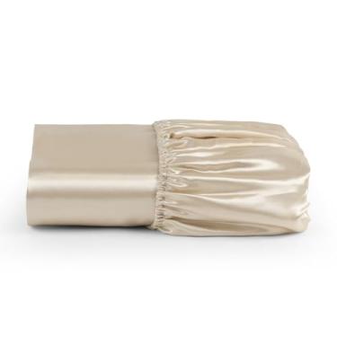 Imagem de Lençol Avulso Com Elástico Casal Padrão Cetim Seda Bege