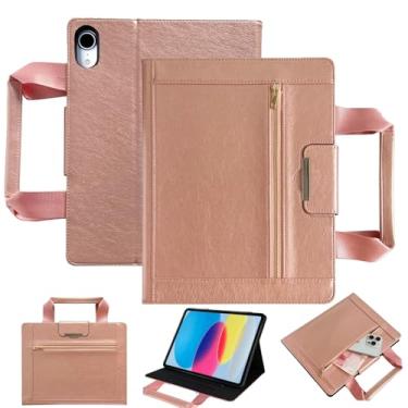 Imagem de Dteck Capa inteligente para Apple iPad mini (A17 Pro/6ª geração) 21.1 cm 2024/2021 modelo com alça/bolso com zíper, hibernar automático, fecho magnético, capa protetora dobrável de couro PU, ouro rosa
