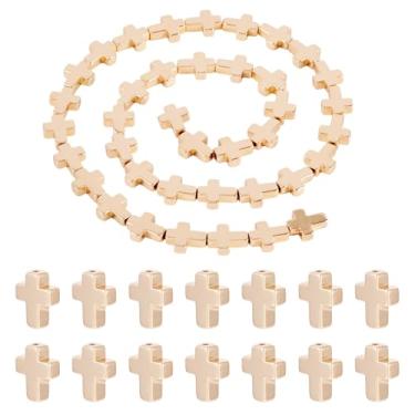 Imagem de Spritewelry 80 contas cruzadas banhadas a ouro contas de hematita Páscoa religião Jesus cruz focal 10 x 8-8,5 x 3 mm para joias, colar, pulseiras, brincos