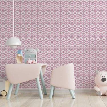 Imagem de Papel de Parede Baby Rosa Textura Com Coroas - GH Papel de Parede, 1,5