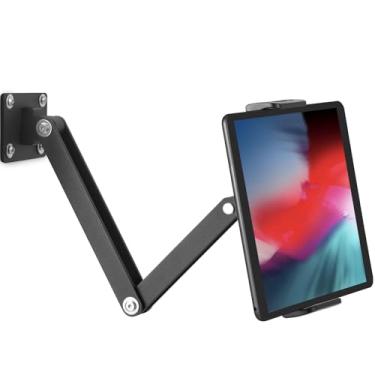 Imagem de ergoiuon Suporte de parede para tablet, suporte de parede ajustável para iPad, rotação de 360° flexível, compatível com tablets/telefones/iPad/eReader de 4,7 a 15,6 polegadas (preto)