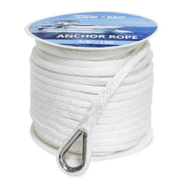 Imagem de NEWSEED Corda de âncora de 3/20.3 cm x 150FT Linha de Âncora de Barco Trançada Sólida – Resistência à ruptura de 1,830 kg, Corda de Grau Marítimo com Dedal Inoxidável 316 – Linha de Ancoragem