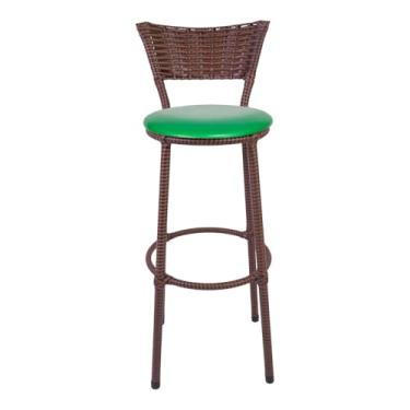 Imagem de Banqueta Alta Revestimento em Junco e Assento Estofado em Corino Conforto e Estilo para sua Cozinha Bar ou Área Gourmet (VERDE)