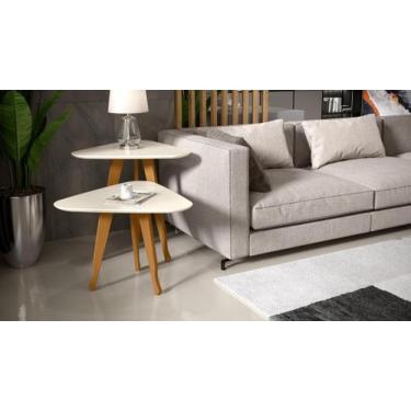 Imagem de Mesa Lateral E Apoio 3 Pontas Plus Pés Madeira Off White - Comprar Móv
