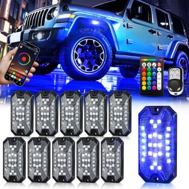 Imagem de Kits de luzes LED RGB com 5 lados, ângulo total, 10 unidades, alto brilho, 27 contas, RGB 5050 IP68, à prova d'água, luzes de rocha externas multicoloridas para caminhões de 12 V, Jeep Offroad, Pickup