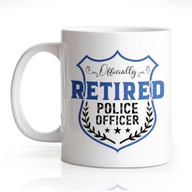Imagem de DYJYBMY Caneca oficialmente aposentada da polícia, xícara de chá engraçada, presentes de formatura para estudantes da academia, presentes de aposentadoria para policiais, pai, tio e homens