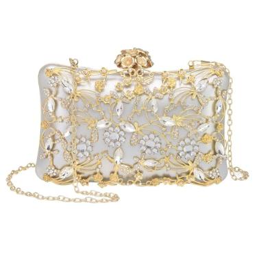 Imagem de DTGN Bolsas de noite, bolsas de mão para mulheres, formal, bolsa transversal, bolsa de ombro com strass, bolsa de ombro, Prata, L (US 12)