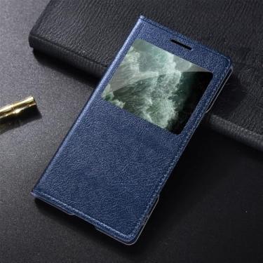 Imagem de Capa flip de couro transparente ultrafina com janela para Samsung Galaxy S10 S9 S8 Plus S7 S6 Edge Active S5 S4 S3 S4Mini, azul escuro, para Samsung S10