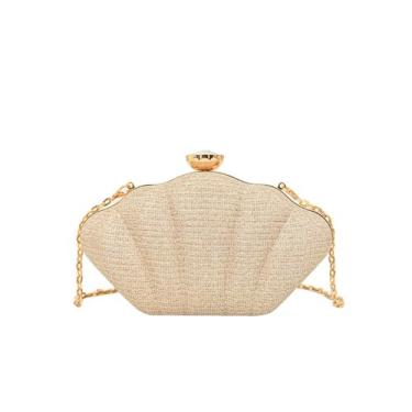 Imagem de Bolsa feminina versátil em forma de concha, bolsa com glitter para banquetes noturnos, bolsa de corrente, bolsa de festa de casamento, formatura, moda, Dourado