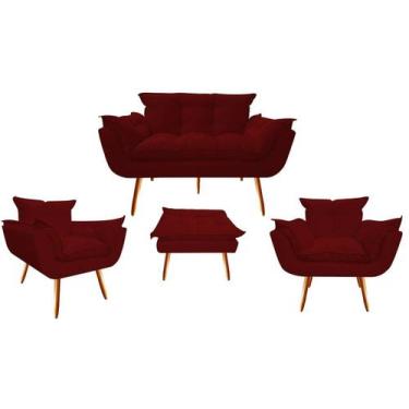Imagem de Kit Namoradeira + 2 Poltronas + 1 Puff Decorativo Opala Suede Marsala 
