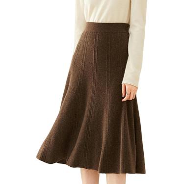 Imagem de Saias Femininas Outono E Inverno Saia Midi Feminina, Cáqui Casual Elástico Cintura Alta Linha A Solta Saia Longa Plissada, Coffee, One Size