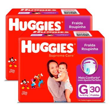 Imagem de Kit de Fralda Roupinha Huggies Supreme Care Tamanho G 60 Unidades