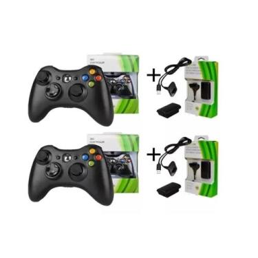 Imagem de Kit 2 Controles Joystick Manete Compatível Xbox 360 2 baterias Recarre