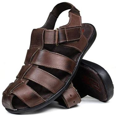 Imagem de Sandália Papete Masculina de Couro Chocolate 9660 Tamanho:38;Cor:Marrom
