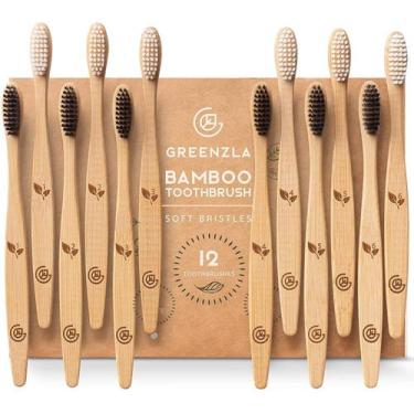Imagem de Conjunto de escovas de dentes GREENZLA Bamboo para adultos com estojo 