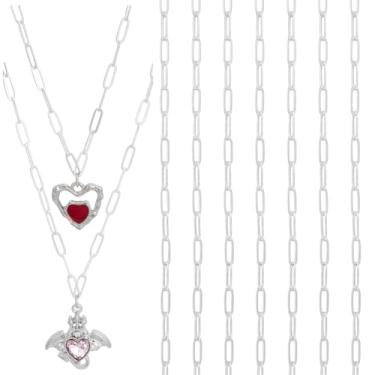 Imagem de BENECREAT 25 peças, colar de corrente de clipe de papel de 43 cm, pulseira de clipe de papel de prata, corrente de clipe de papel de latão para homens e mulheres, acessórios de colar faça você mesmo