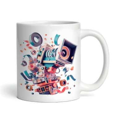 Imagem de Caneca de Porcelana Tema Câmera Fotográfica, 325ml, Branca, Resistente ao Micro-ondas e Lava-louças