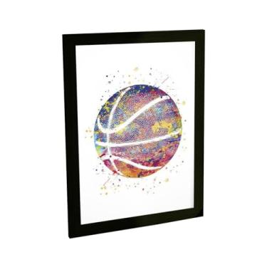 Imagem de Quadro Decorativo Basquete Ilustração Bola Colorida Decoração Poster Quarto Sala