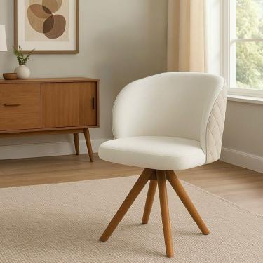 Imagem de Poltrona Giratória Com Revestimento Em Bouclé E Acabamento Matelassê – Dior Exclusiva Bouclé Branco - Castanho