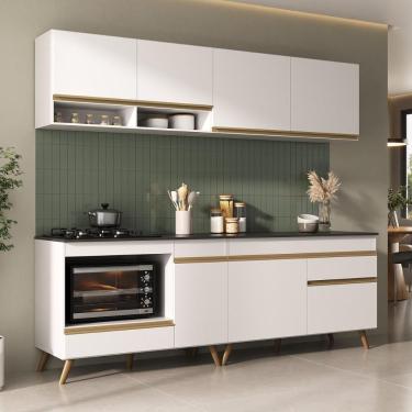 Imagem de Armário De Cozinha Modulada Compacta Com Balcão Para Cooktop/forno Veneza Multimóveis Mp2262 Branco/dourado