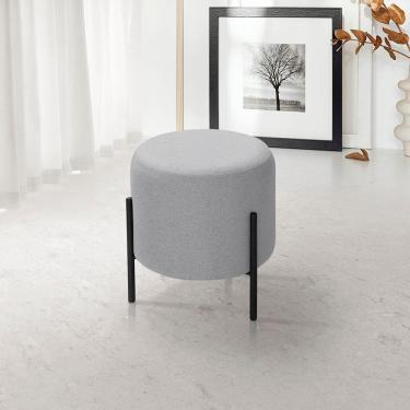 Imagem de Puff Redondo Orgânico  Pés Ferro Encantos Para Sala e Quarto Linho Cinza Claro