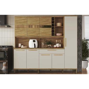 Imagem de Kit de Cozinha Compacta Touriga c/ 8 Portas e 1 Gaveta 180cm Amendoa/Off White - Ronipa