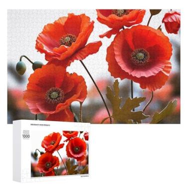 Imagem de Quebra-cabeça para adultos 1000 peças quebra-cabeça desafiador flores papoula pétalas vívidas quebra-cabeça com letras nas costas quebra-cabeça personalizado perfeito para noites de jogos
