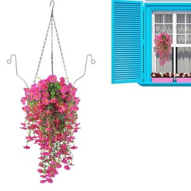 Imagem de Flores Artificiais Suspensas, Flores Artificiais para Exterior com Cesto Pendurável, Decoração Botânica Falsa para Suspensão em Exterior para Jardim Sala Estudo Corredor Varanda Hotel Casamento Sala J