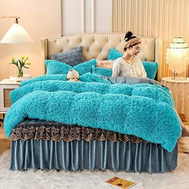 Imagem de 4 Peças Ultra Macio & Aconchegante Conjunto De Cama De Lã Fofa Conjunto De Conforto De Pele Falsa Dupla Com 2 Fronhas Inclui Saia De Cama Colcha Lençol Com Babados De Renda Fec, 3, 2.0m bed