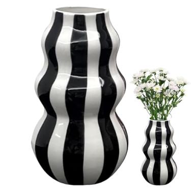 Imagem de Vaso De Cerâmica - Vaso Para Quarto - Recipiente De Cerâmica Listrado Para Flores Casa Apartamento Sala Cozinha Banheiro