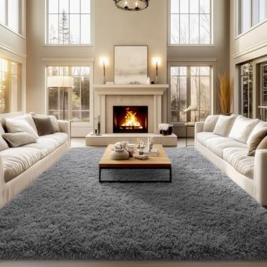 Imagem de qulint Tapetes de área 22 x 30 cm, tapete grande e fofo para quarto, tapetes macios e felpudos, felpudos, para meninos e meninas, decoração de casa (2,7 m x 3,7 m, cinza escuro)