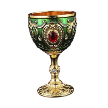 Imagem de Ｂｅｓｇａ Taça de água retrô em, pequena xícara de metal para vinho europeia, mini cálice para bar, casa, champanhe, aniversário, feriado, Ouro Verde
