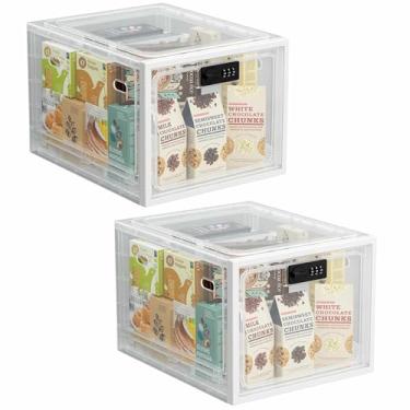 Imagem de iBune Pacote com 2 caixas grandes para medicamentos, caixas de medicamentos, caixa de armazenamento bloqueável com fechadura, caixas de lanche de geladeira para itens pessoais de telefone de alimentos