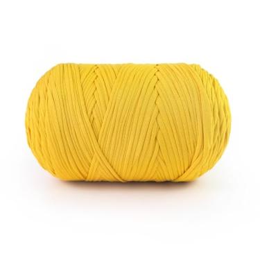 Imagem de Fio de camiseta 800 g, tecido elástico para saco de crochê/cesta/decoração de casa, fio grosso com mistura de poliéster e elastano (amarelo)