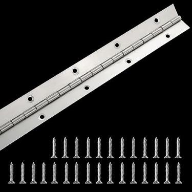 Imagem de Dobradiça de piano de 91 cm, dobradiça contínua resistente com furos para armários, porta marítima, aço inoxidável 304, espessura da folha, 3,5 cm, largura aberta