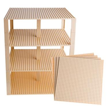 Imagem de Strictly Briks 4 Pack Classic Stackable Baseplates 10x10 in, Building Bricks Plates with 32 x 32 Studs, Towers, Shelves, 100% Compatible with All Major Brands, 4 Plates & 30 Stackers, Sand