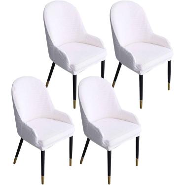 Imagem de Capa De Cadeira Jacquard, Capa De Cadeira De Sala De Jantar Com Encosto Curvo Capa De Banco De Bar Removível Lavável Protetor De Cadeira De Asa Para Festa De Banquete De Cozinha, White, 4 Pcs