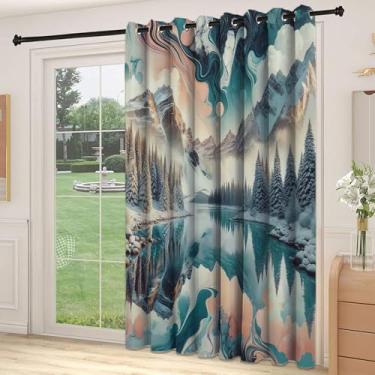 Imagem de Divisória de parede de cortina divisória de sala de lago, efeito aquarela Dreamy Vibe impressão de cena de floresta e montanha com nuvens, para quarto, jardim de infância, sala de estar, L223 x C 272