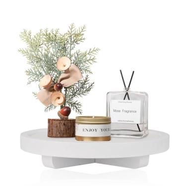 Imagem de Bandeja decorativa redonda de madeira organizador de balcão de banheiro decoração de cozinha de fazenda elevador de madeira para saboneteira, perfume, vela, esponja, 20 cm - branco